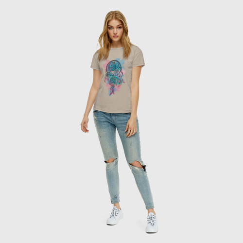 Женская футболка хлопок Ловец снов, цвет миндальный - фото 5