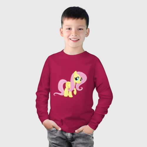 Детский лонгслив хлопок с принтом Пони пегас Флаттершай, фото на моделе #1