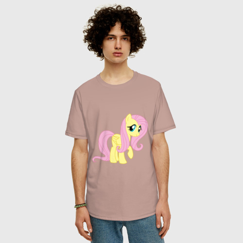 Мужская футболка хлопок Oversize Пони пегас Флаттершай, цвет пыльно-розовый - фото 3