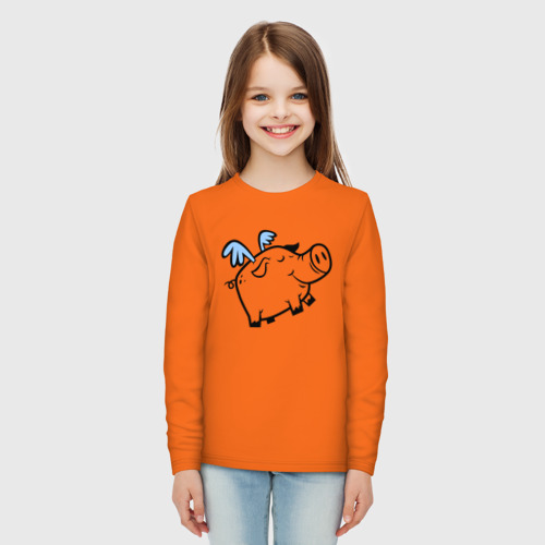 Детский лонгслив хлопок Крылатый поросёнок, цвет оранжевый - фото 5