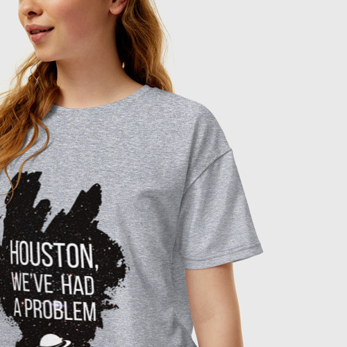 Женская футболка хлопок Oversize Хьюстон, у нас проблемы, цвет меланж - фото 3