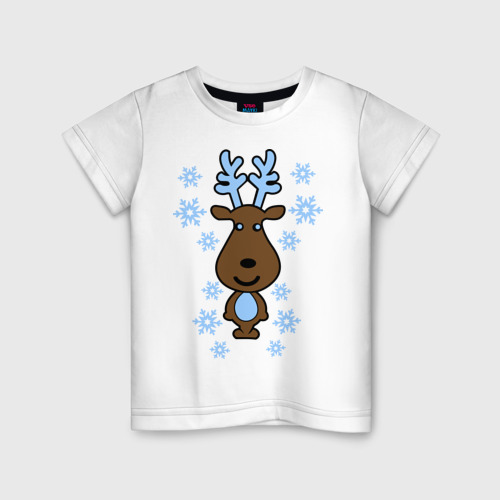 Детская футболка хлопок Милый олень и снежинки, цвет белый