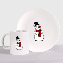 Набор: тарелка + кружка Весёлый снеговик