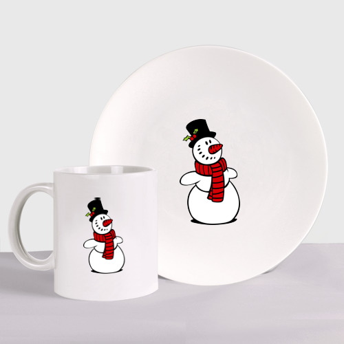 Набор: тарелка + кружка Весёлый снеговик