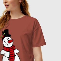Женская футболка хлопок Oversize Весёлый снеговик - фото 2