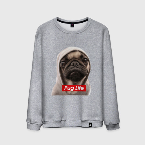 Мужской свитшот хлопок Pug life, цвет меланж