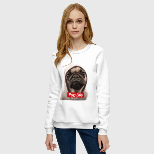 Женский свитшот хлопок Pug life, цвет белый - фото 3