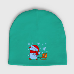 Детская шапка демисезонная Снеговик с санками