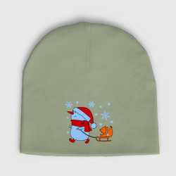 Детская шапка демисезонная Снеговик с санками