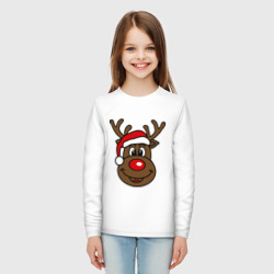 Лонгслив с принтом Рождественский олень для ребенка, вид на модели спереди №3. Цвет основы: белый