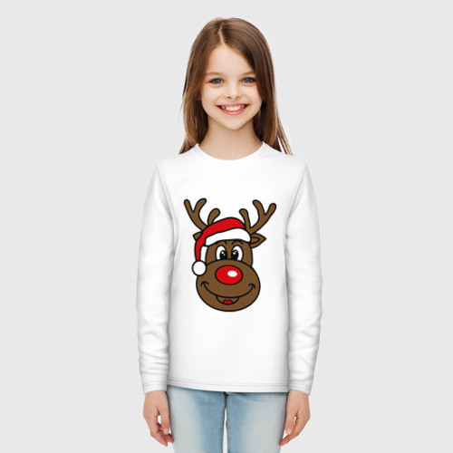 Детский лонгслив хлопок Рождественский олень, цвет белый - фото 5