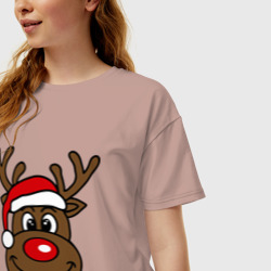 Женская футболка хлопок Oversize Рождественский олень - фото 2