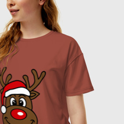 Женская футболка хлопок Oversize Рождественский олень - фото 2