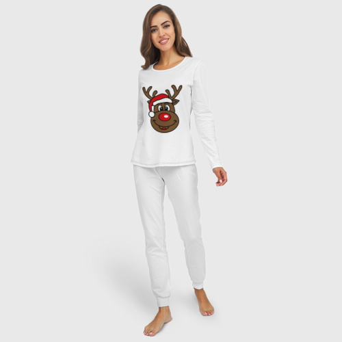 Женская пижама с лонгсливом хлопок Рождественский олень, цвет белый - фото 3