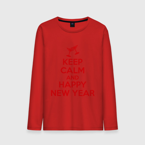 Мужской лонгслив хлопок Keep calm and happy new year, цвет красный