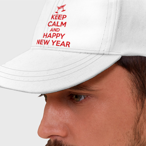 Бейсболка Keep calm and happy new year, цвет белый - фото 2