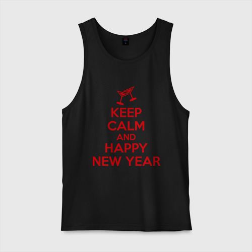 Мужская майка хлопок Keep calm and happy new year, цвет черный