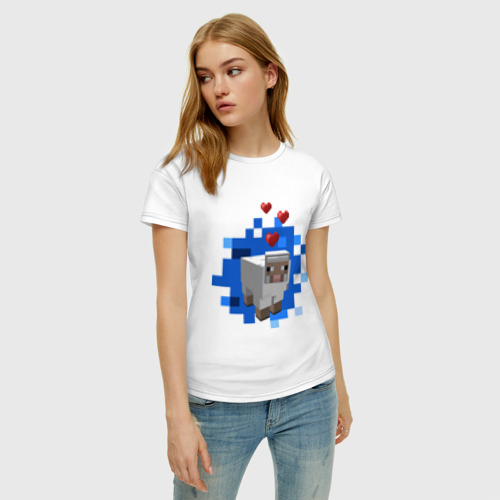 Женская футболка хлопок Minecraft sheep, цвет белый - фото 3