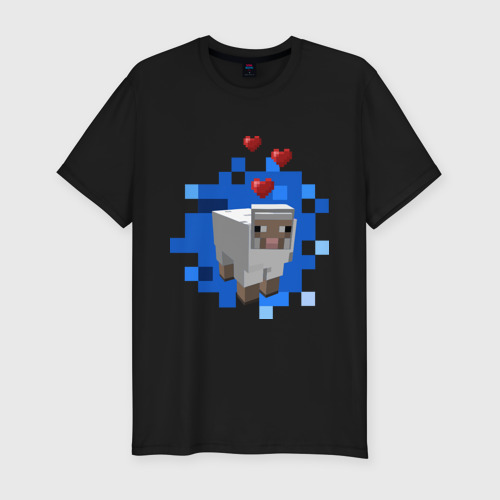 Мужская футболка хлопок Slim Minecraft sheep, цвет черный