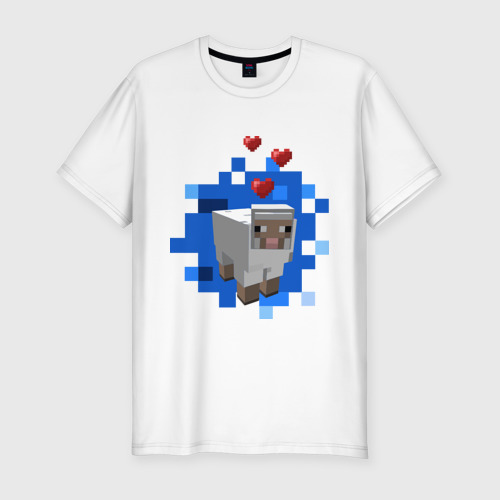 Мужская футболка приталенная из хлопка с принтом Minecraft sheep, вид спереди №1