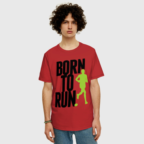 Мужская футболка хлопок Oversize Рожден для бега, цвет красный - фото 3