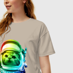Женская футболка хлопок Oversize Кот космонавт - фото 2