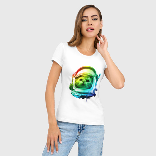 Женская футболка хлопок Slim Кот космонавт, цвет белый - фото 3