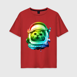 Женская футболка хлопок Oversize Кот космонавт