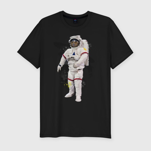 Мужская футболка хлопок Slim Сова космонавт, цвет черный