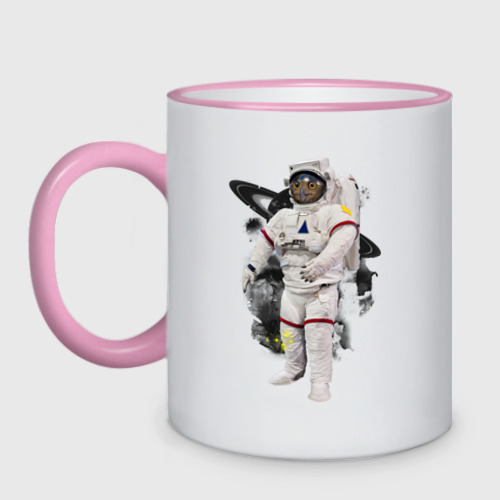 Кружка двухцветная Сова космонавт, цвет Кант розовый