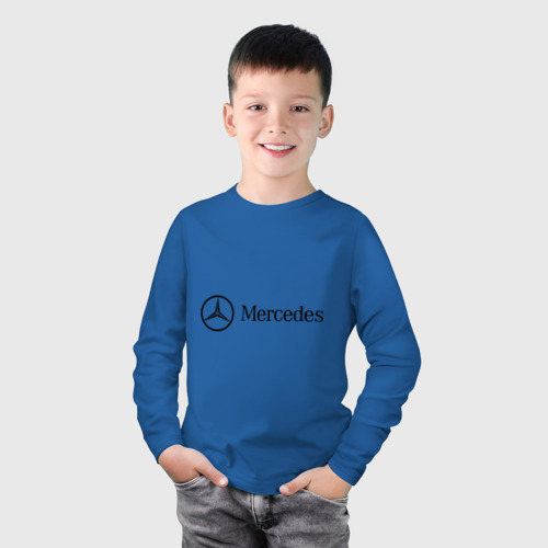 Детский лонгслив хлопок с принтом Mercedes Logo, фото на моделе #1
