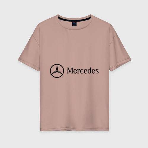 Женская футболка хлопок Oversize Mercedes Logo, цвет пыльно-розовый