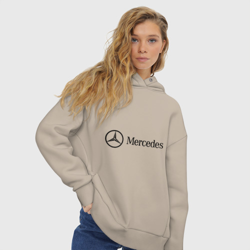 Женское худи Oversize хлопок Mercedes Logo, цвет миндальный - фото 4