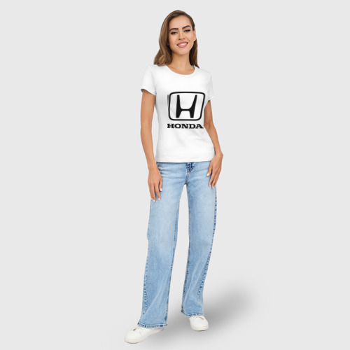 Женская футболка хлопок Slim Honda logo, цвет белый - фото 5