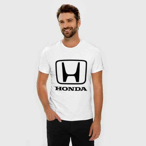 Мужская футболка хлопок Slim Honda logo, цвет белый - фото 3