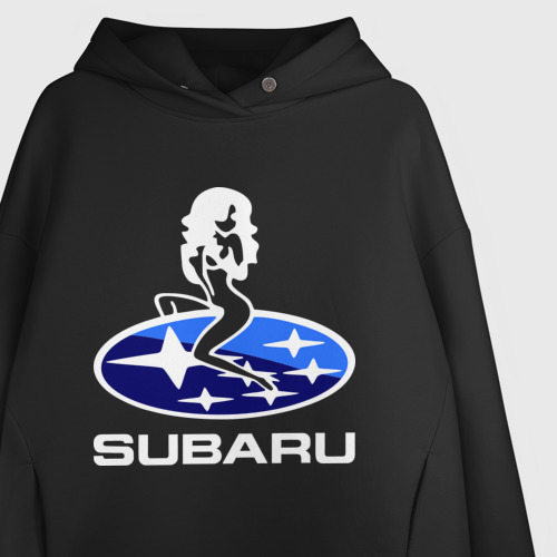 Женское худи Oversize хлопок Subaru, цвет черный - фото 3