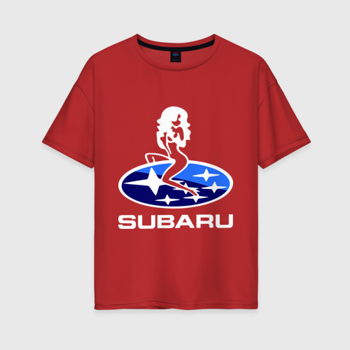 Женская футболка хлопок Oversize Subaru, цвет красный