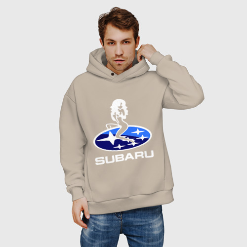 Мужское худи Oversize хлопок Subaru, цвет миндальный - фото 3