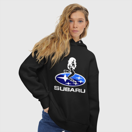 Женское худи Oversize хлопок Subaru, цвет черный - фото 4