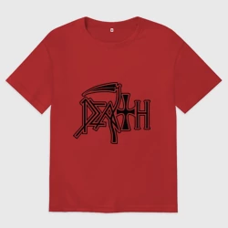 Женская футболка хлопок Oversize Death - надпись смерть с косой
