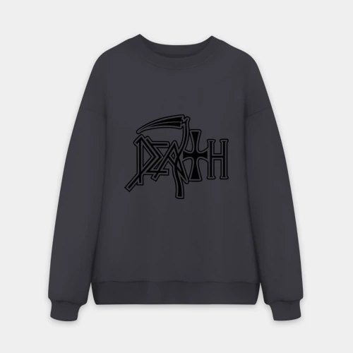 Мужской свитшот oversize без начеса хлопок Death - надпись смерть с косой