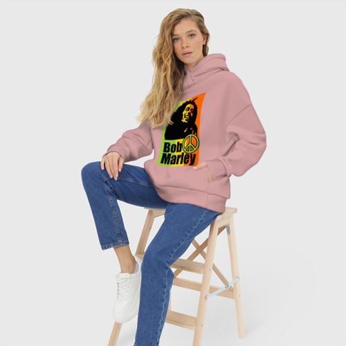 Женское худи Oversize хлопок Bob Marley, цвет пыльно-розовый - фото 7