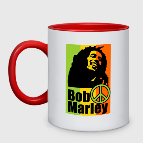 Кружка двухцветная Bob Marley, цвет белый + красный