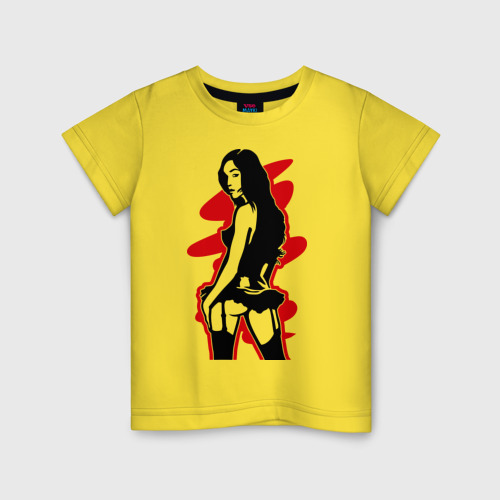 Детская футболка хлопок Пин-ап девушка, цвет желтый