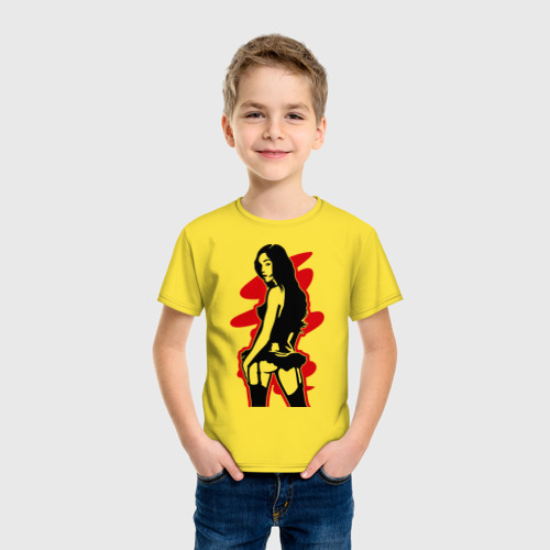 Детская футболка хлопок Пин-ап девушка, цвет желтый - фото 3