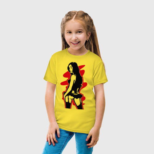 Детская футболка хлопок Пин-ап девушка, цвет желтый - фото 5