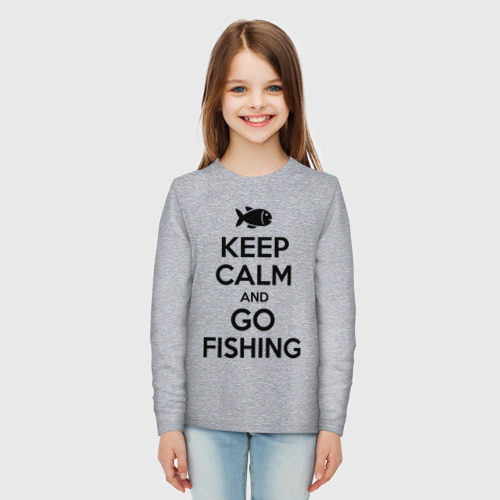 Детский лонгслив хлопок с принтом Keep calm and go fishing, вид сбоку #3