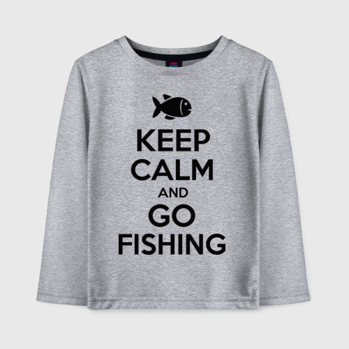 Детский лонгслив хлопок с принтом Keep calm and go fishing, вид спереди #2