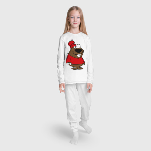 Детская пижама с лонгсливом хлопок Бобер, цвет белый - фото 5