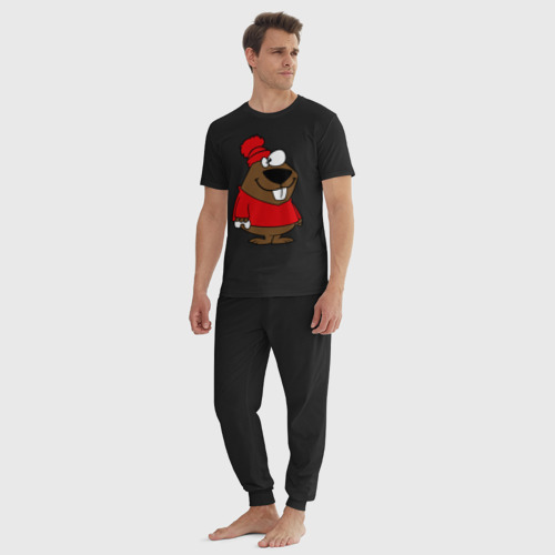 Мужская пижама хлопок Бобер, цвет черный - фото 5